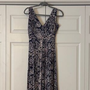 Cynthia Rowley Navy and Cream Paisley V-Neck Maxi Dress